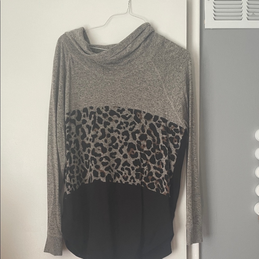 Gray and Black Leopard Print Sweater